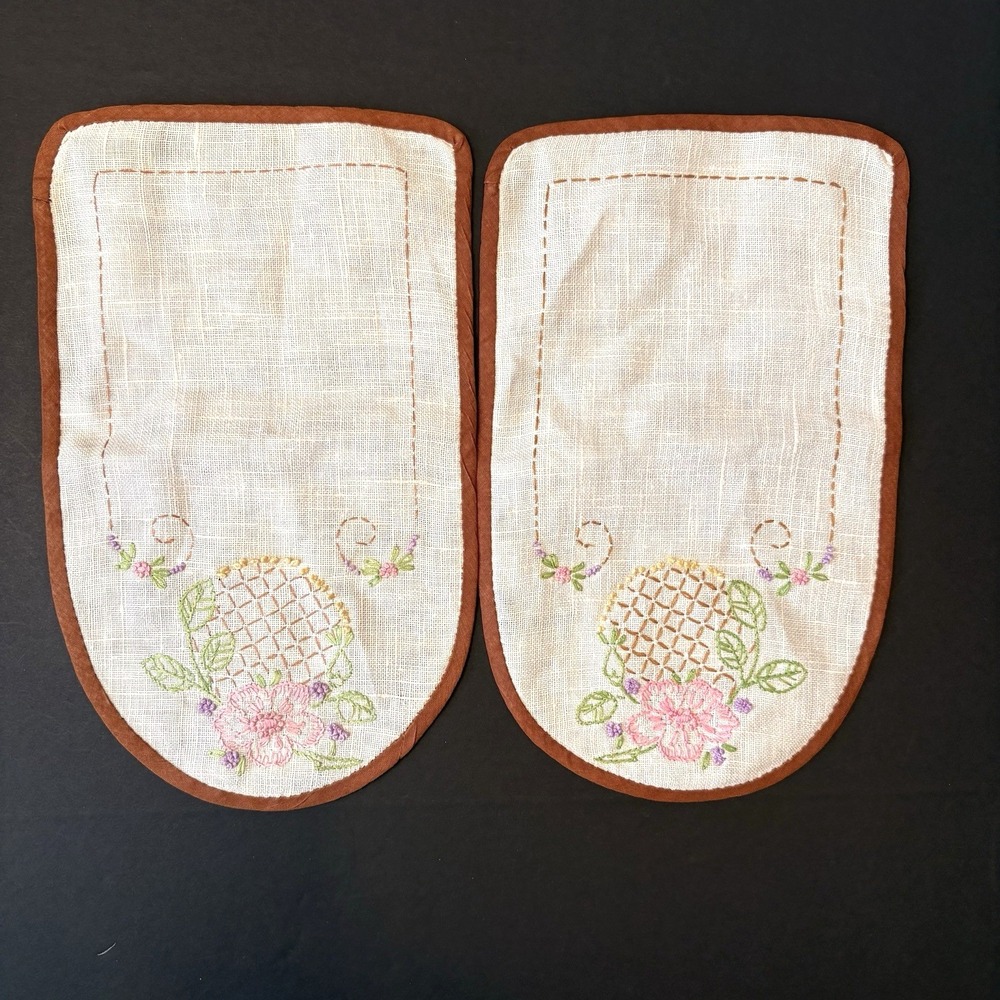Vintage Embroidered Floral Pair Linen Scarf Armchair Covers Cottagecoreβ Granny